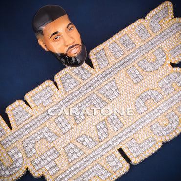 Fully Iced Out Custom Nameplate Pendant with 3D Face Bail – Lab Grown Diamonds
