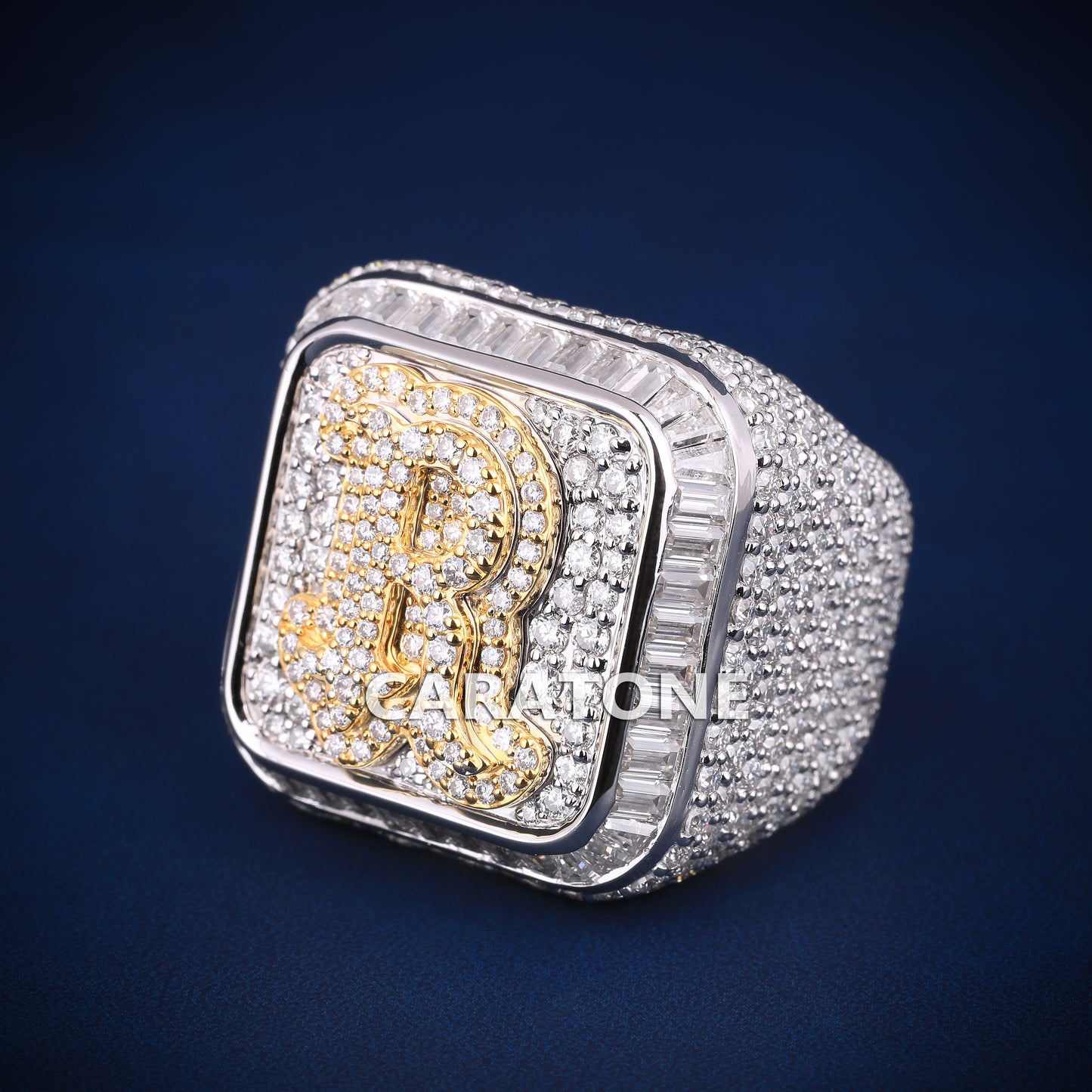 R Initial letter diamond hip hop buss down ring
