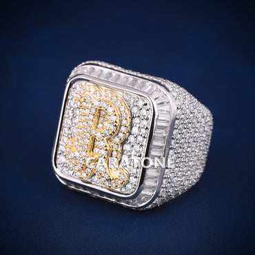 R Initial letter diamond hip hop buss down ring