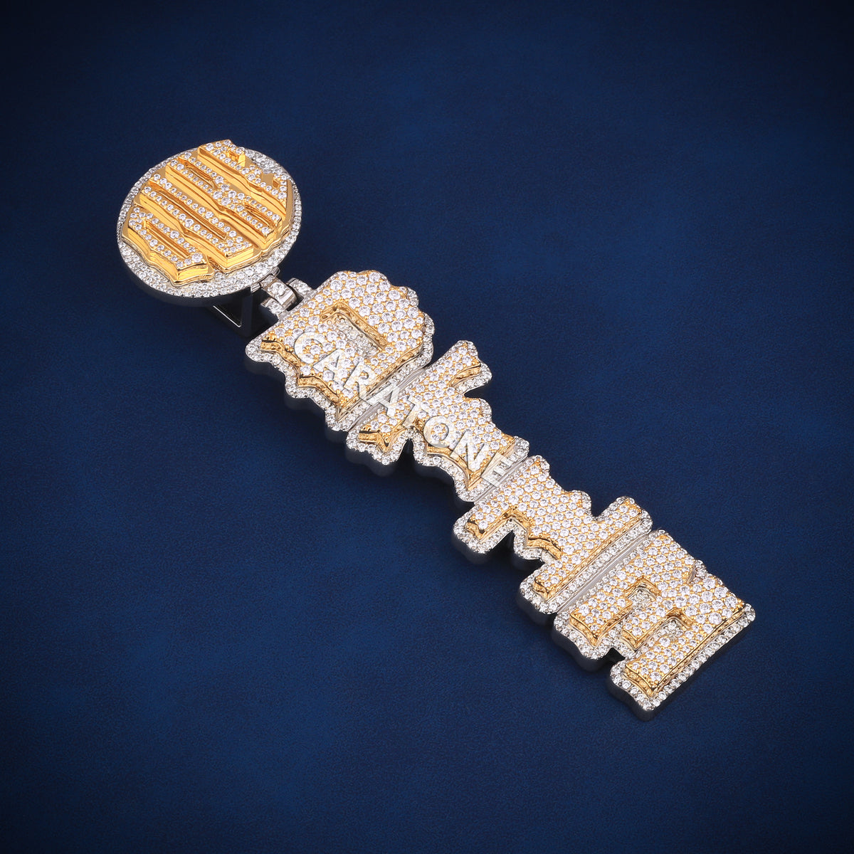 Two-Tone Gold DTF Statement Pendant with Diamond Logo Bail Lab Grown Diamonds