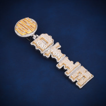 Two-Tone Gold DTF Statement Pendant with Diamond Logo Bail Lab Grown Diamonds