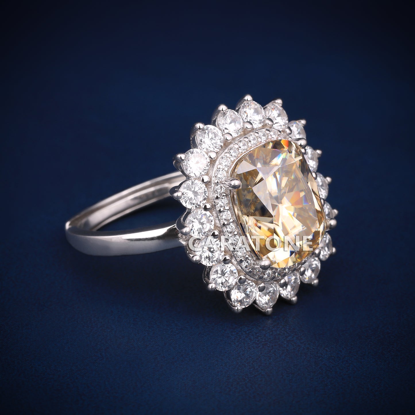 Yellow Cushion Engagement Diamond Ring