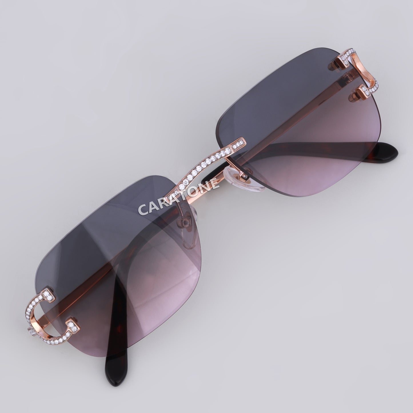 Custom Real Iced Out Diamond Frame Rimless Sunglasses with Black Gradient Luxury Glasses Unisex
