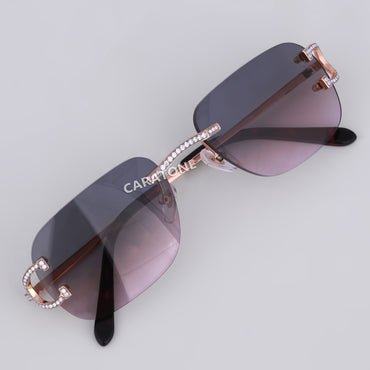 Custom Real Iced Out Diamond Frame Rimless Sunglasses with Black Gradient Luxury Glasses Unisex