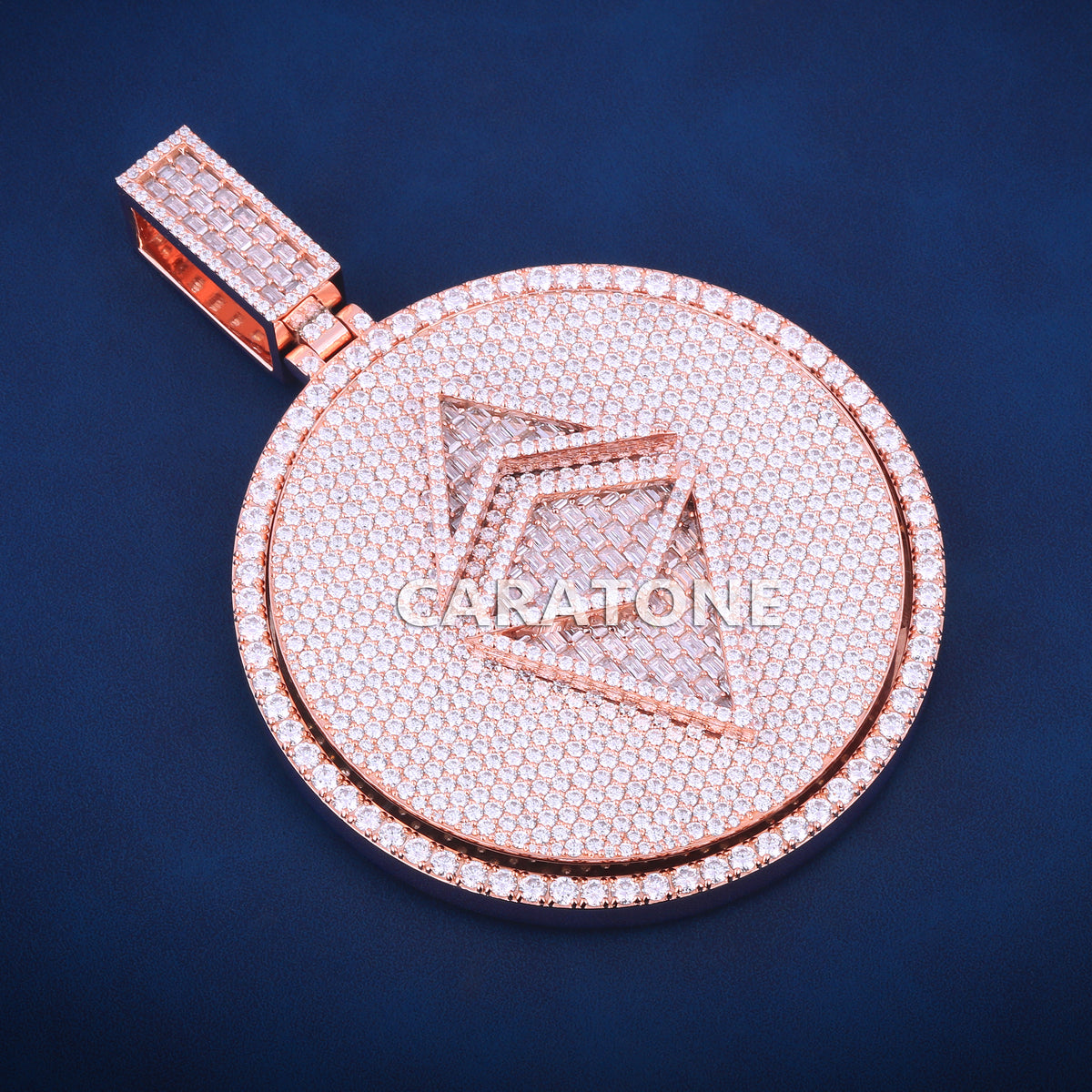 Fully Iced Out Ethereum Logo Round Hip Hop Pendant in Rose Gold with Lab Grown Diamonds