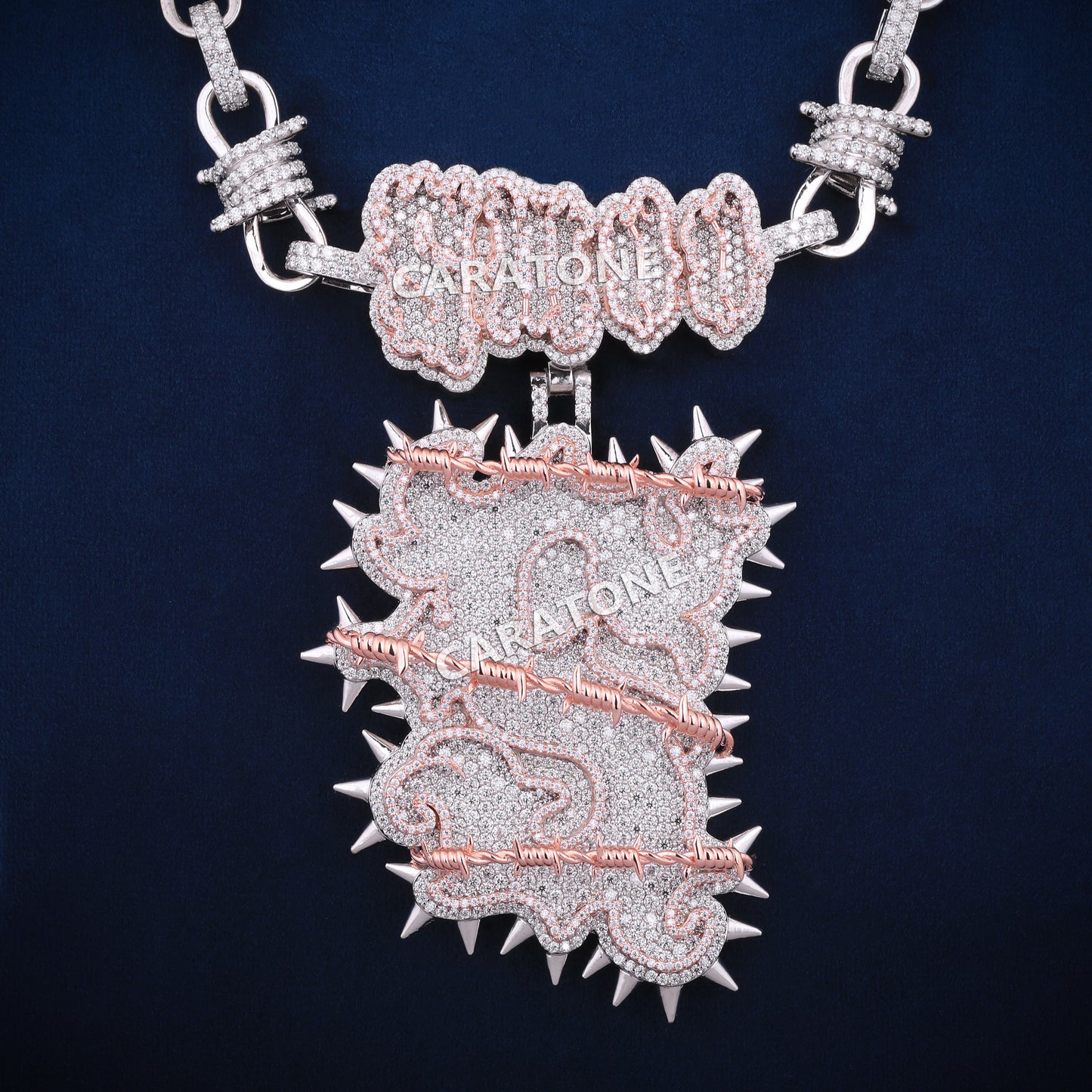 Full Iced Lab Made Throne Style Chain With Pendant In 925 Sterling Silver