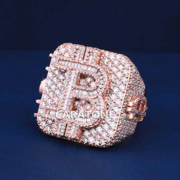 Custom bitcoin logo real diamond hip hop ring