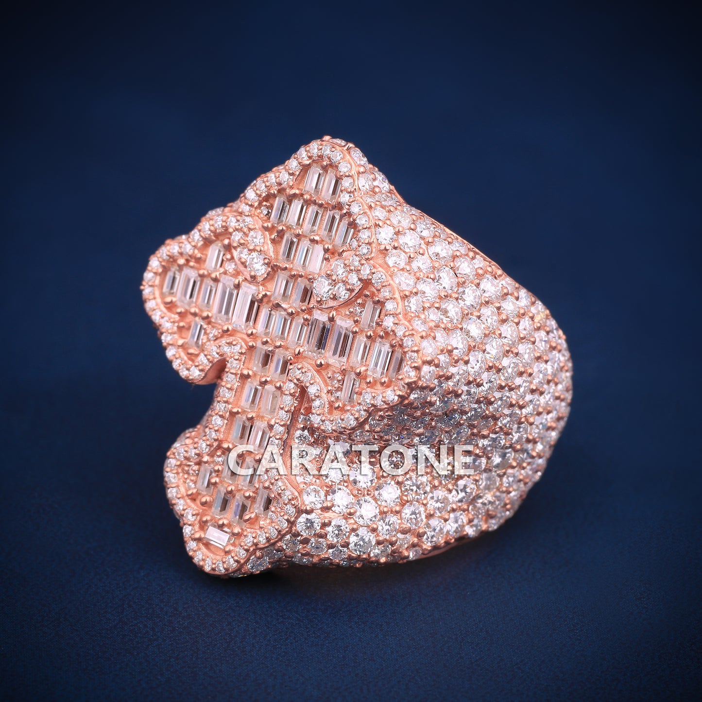 Hip Hop Diamond Cross Ring Full Rose Gold Diamond