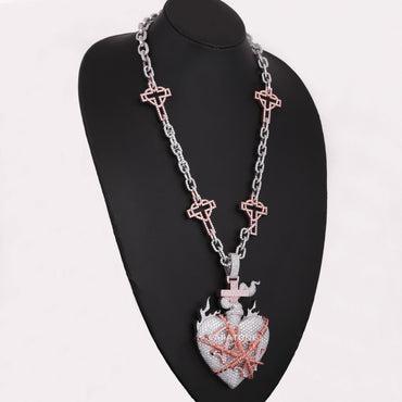 Link With Cross Chain In 925 Sterling Silver With Lab Diamond