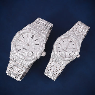 41-36 mm his and hers fully white couple diamond watch