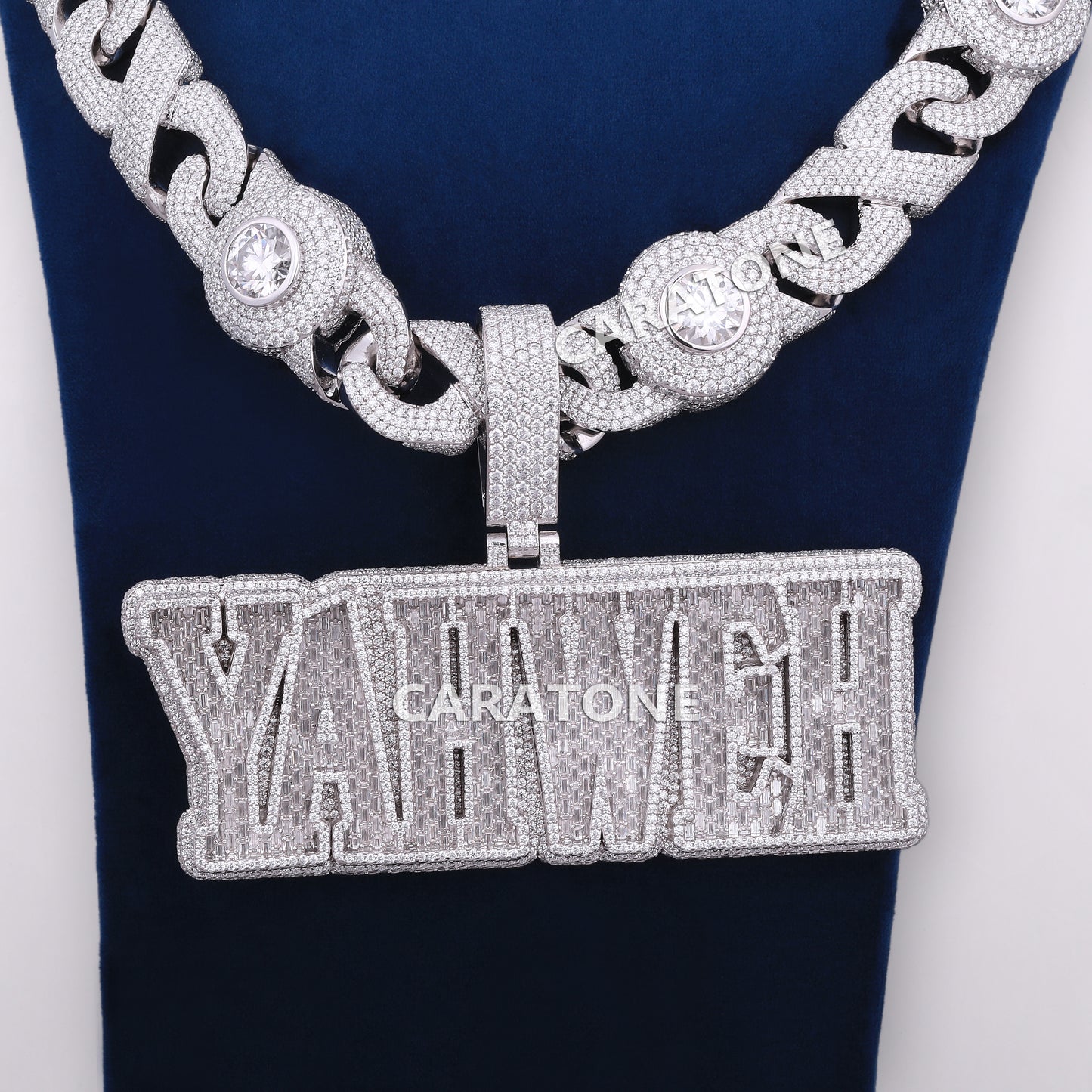 Big Custom Letter Pendant With Chain In 925 Sterling Silver With Lab Diamond