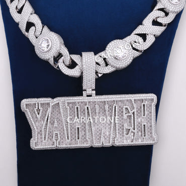 Big Custom Letter Pendant With Chain In 925 Sterling Silver With Lab Diamond