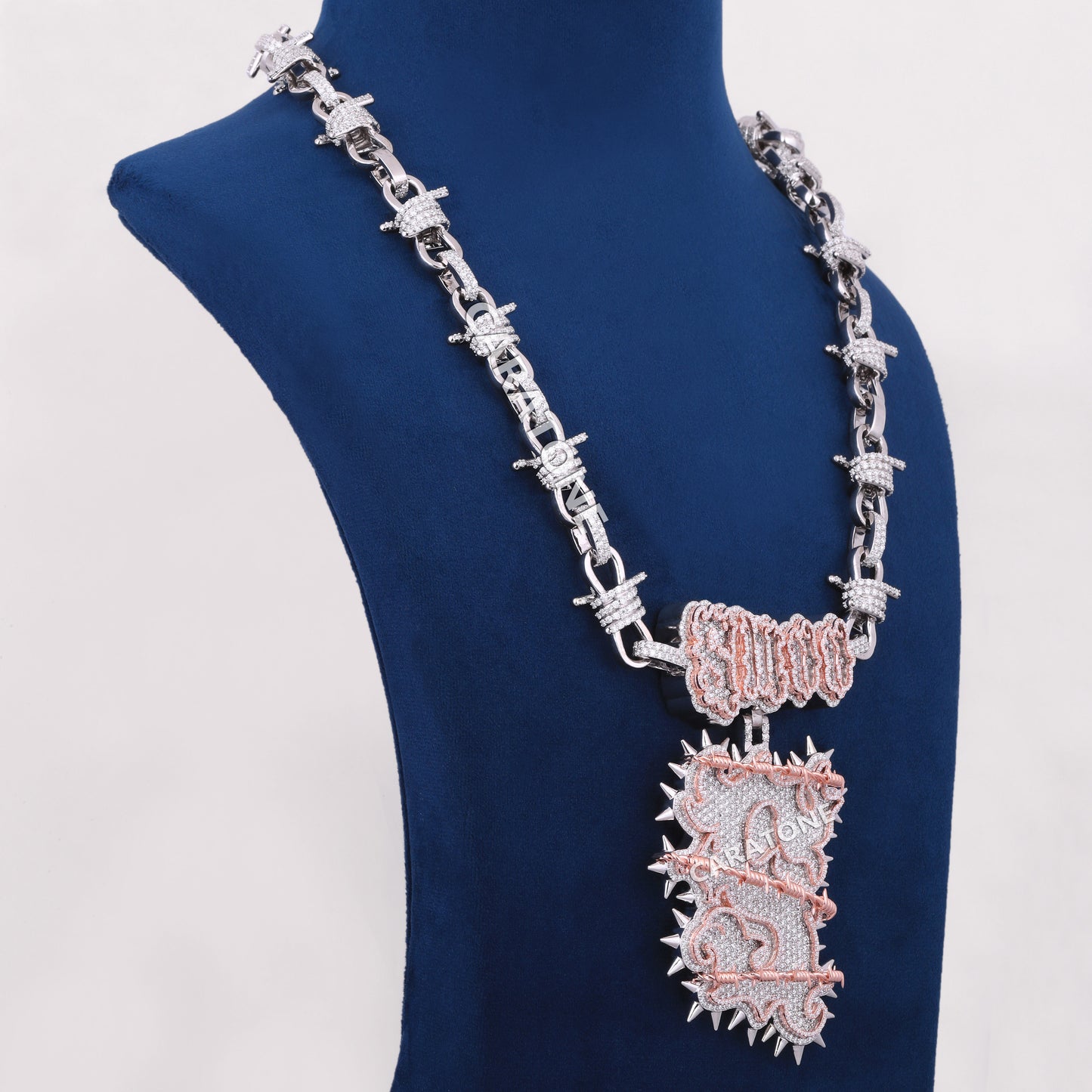 Full Iced Lab Made Throne Style Chain With Pendant In 925 Sterling Silver
