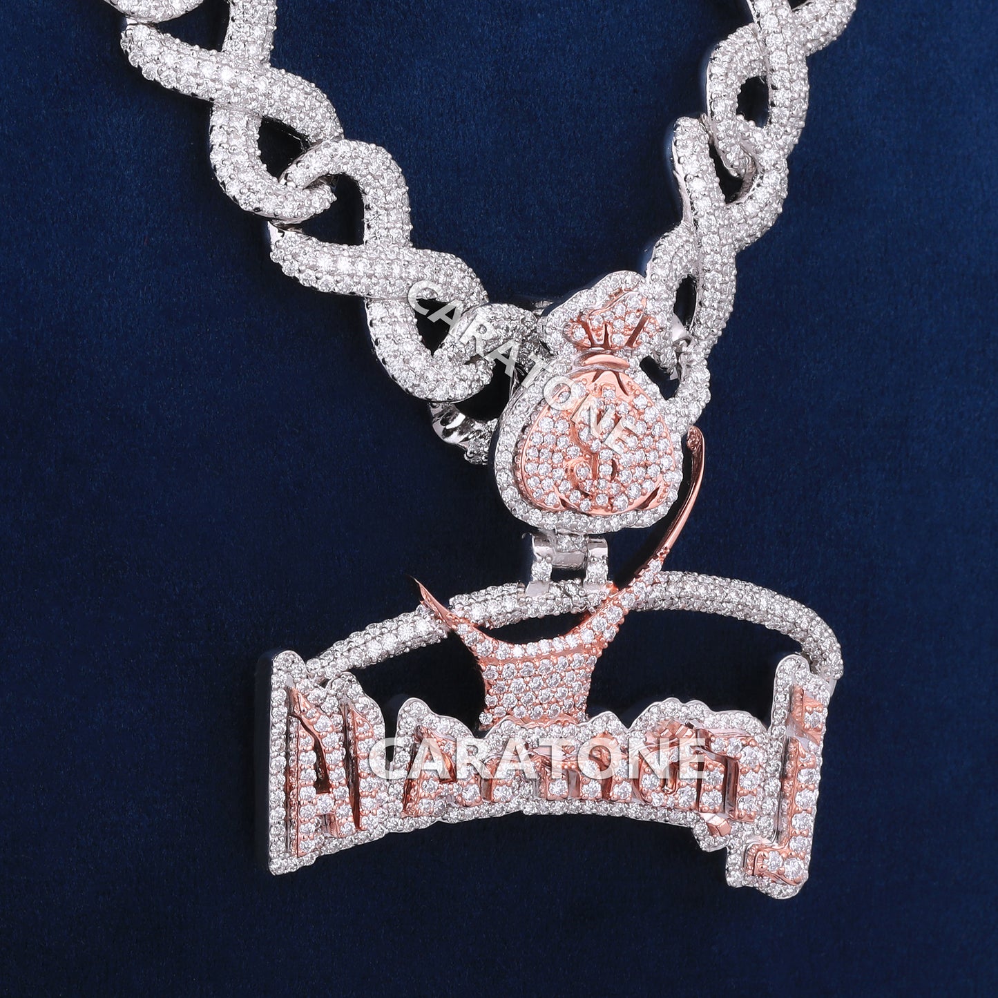 Infinity Chain With Custom Letter Pendant In 925 Sterling Silver With Lab Diamond