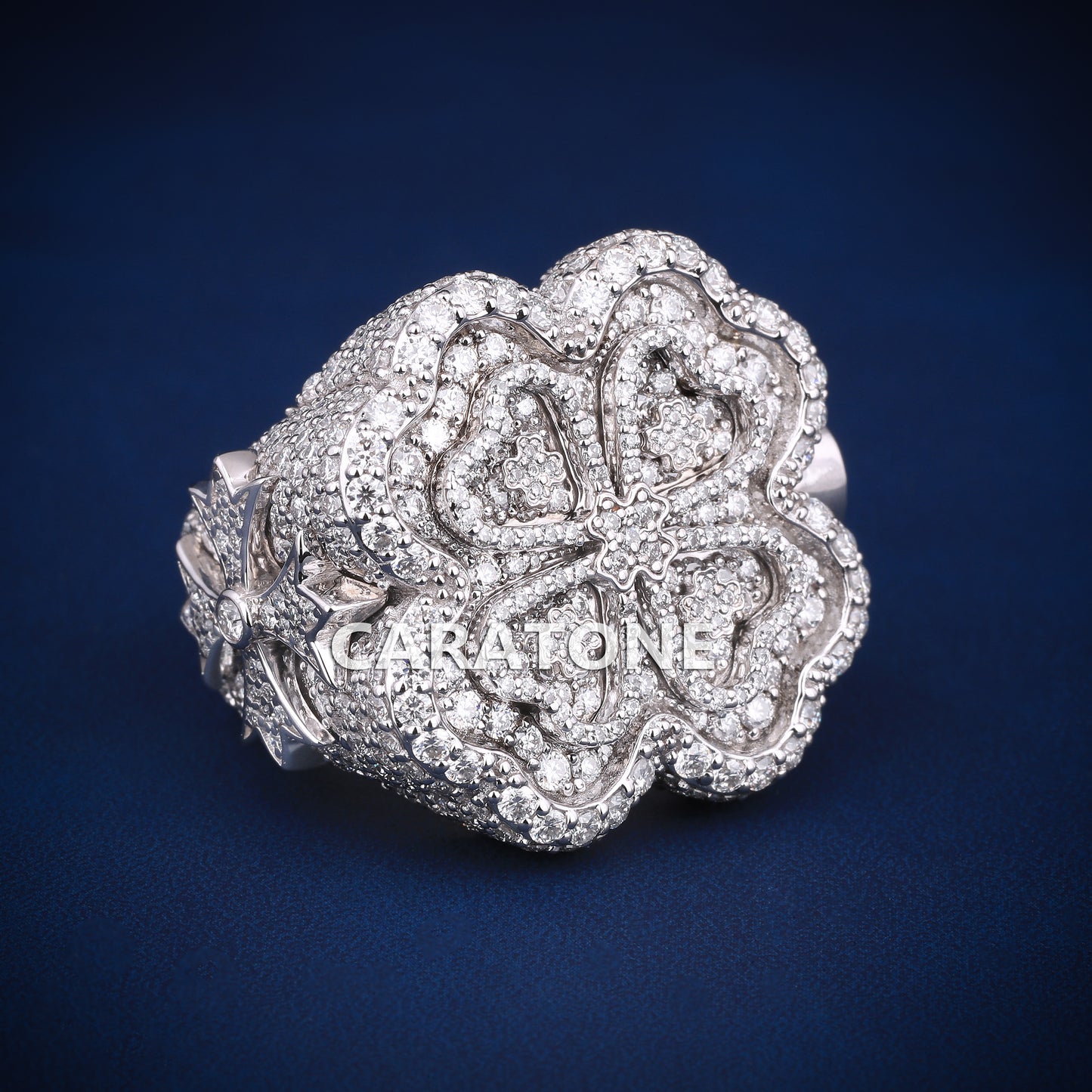 Flower design hip hop ring In white gold with VVS clarity lab diamond