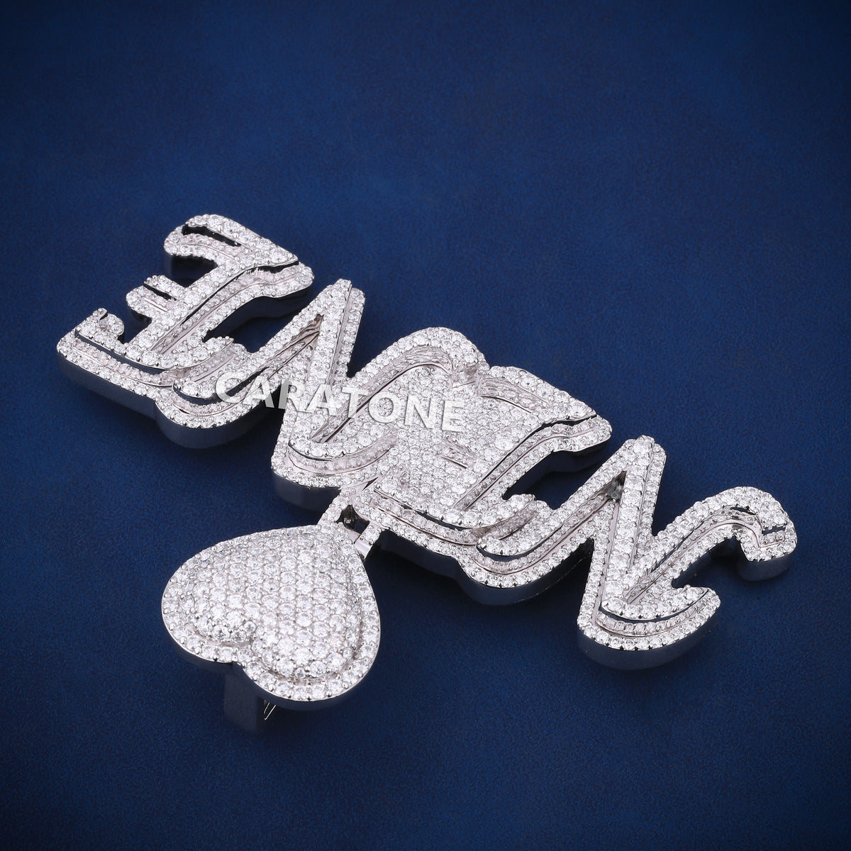 Custom Iced Out Name Hip Hop Pendant with Diamond Heart Bail in Lab Grown Diamonds