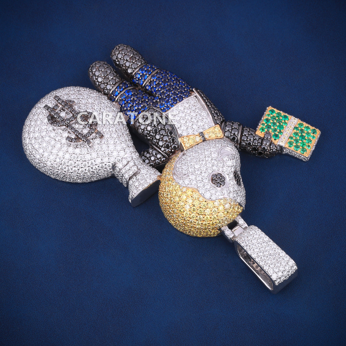 3D Iced Out Money Monkey Hip Hop Pendant with Diamond Money Bag & Cash Stack – Lab Grown Diamonds