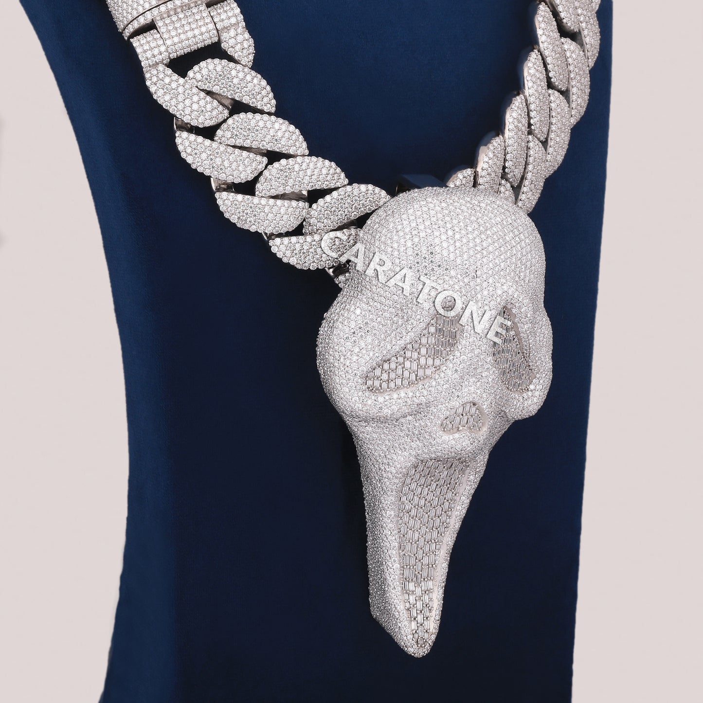 Hand Made Round And Bagutte Lab Diamond Chain With Pendant In 925 Sterling Silver