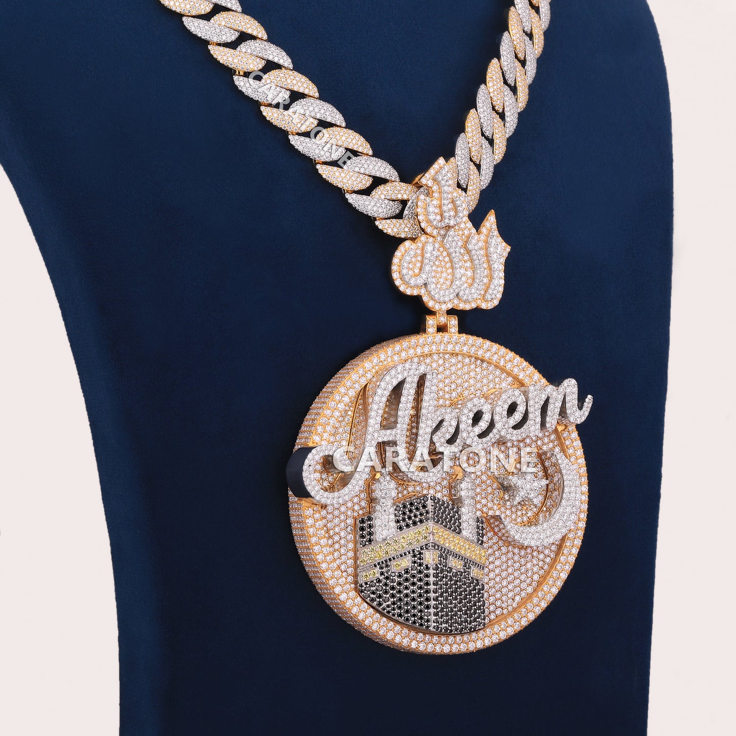 Yellow And White Gold Color Chain With Pendant In 925 Sterling Silver With Lab Diamond