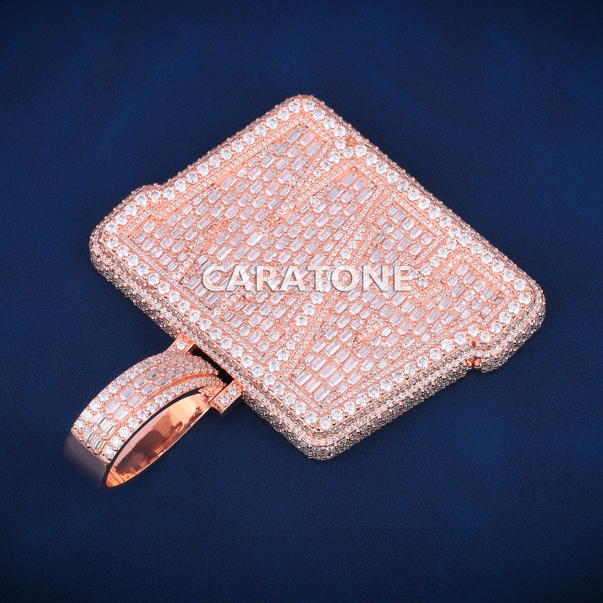 Custom Iced Out AN Initial Hip Hop Pendant in Rose Gold with Baguette Lab Grown Diamond 14kt white gold