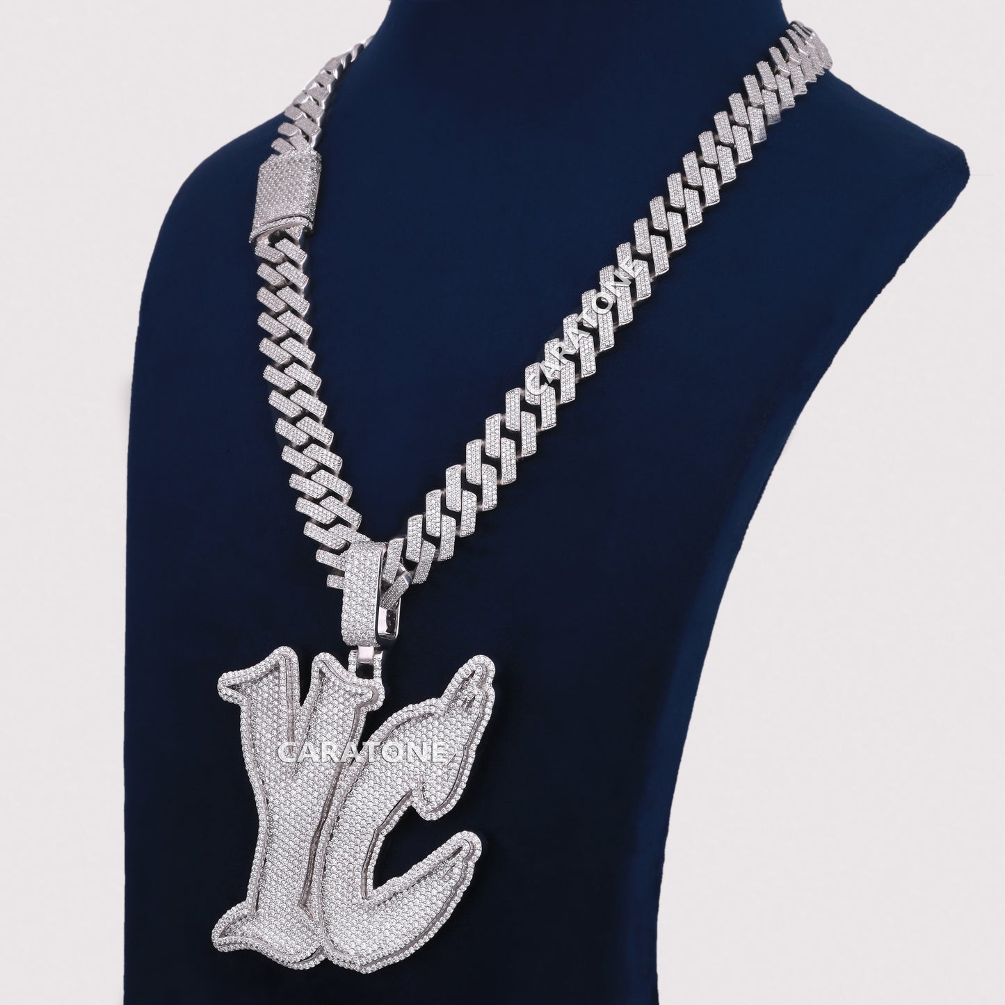 Custom Piece With Chain In 925 Sterling Silver Lab Diamond
