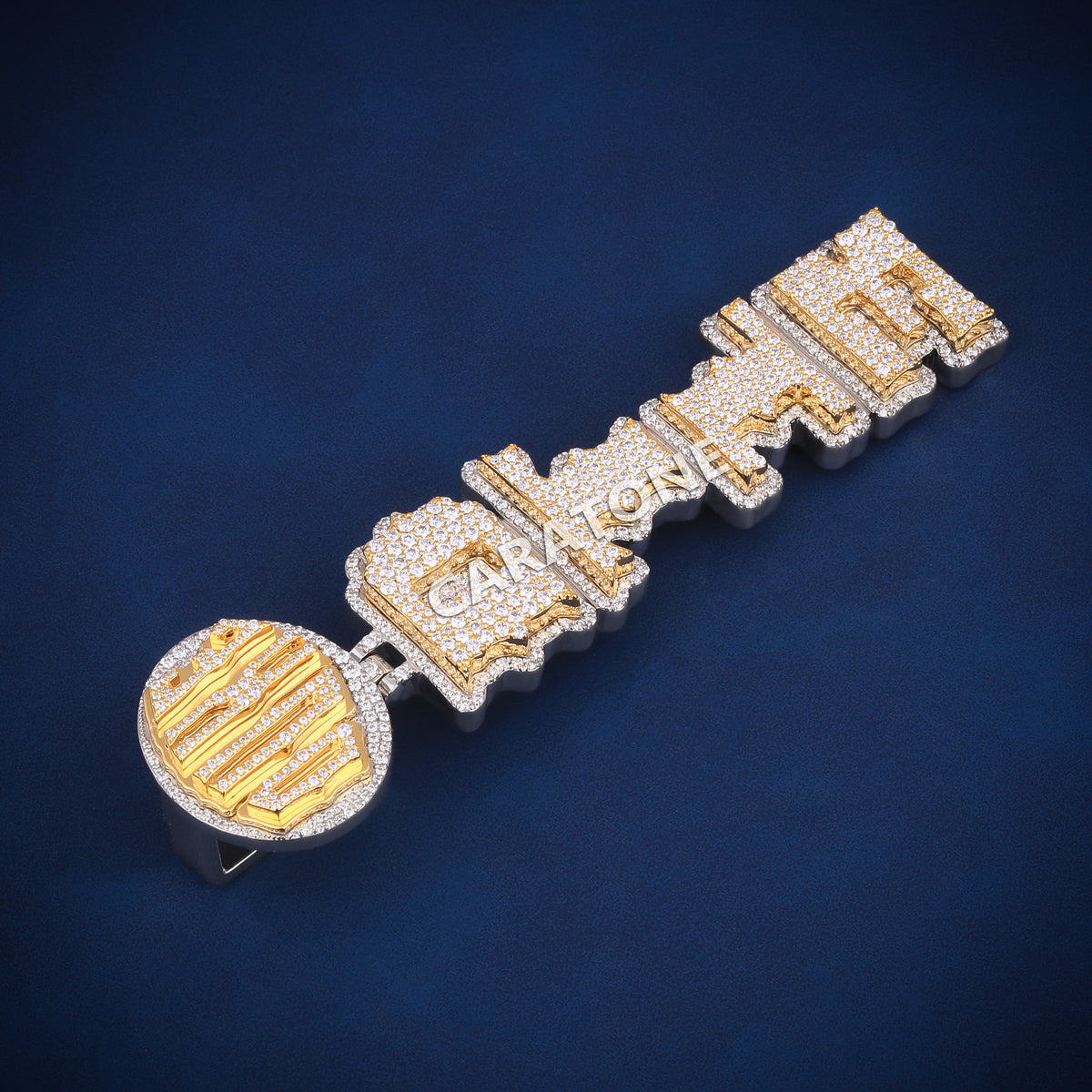 Two-Tone Gold DTF Statement Pendant with Diamond Logo Bail Lab Grown Diamonds