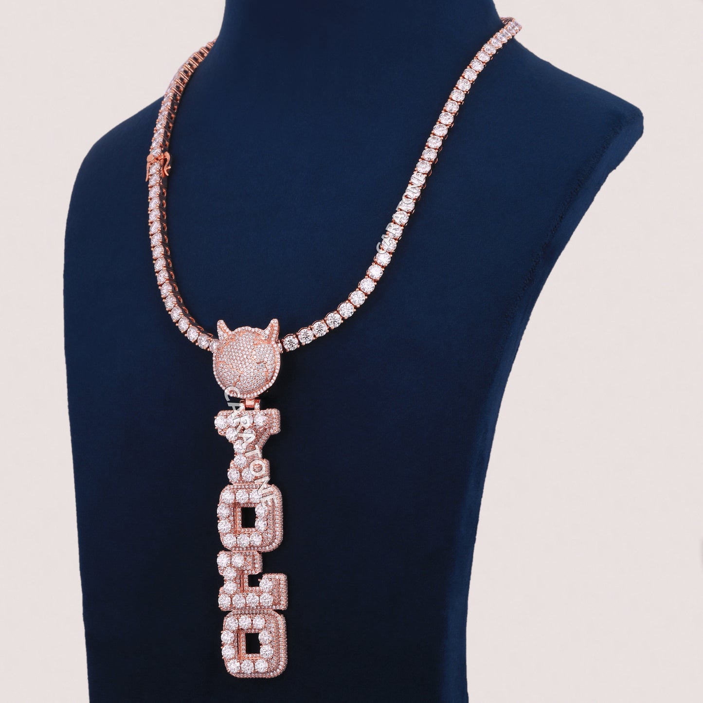 4 MM Tennis Chain With Custom Letter Pendant In 14Kt Rose Gold