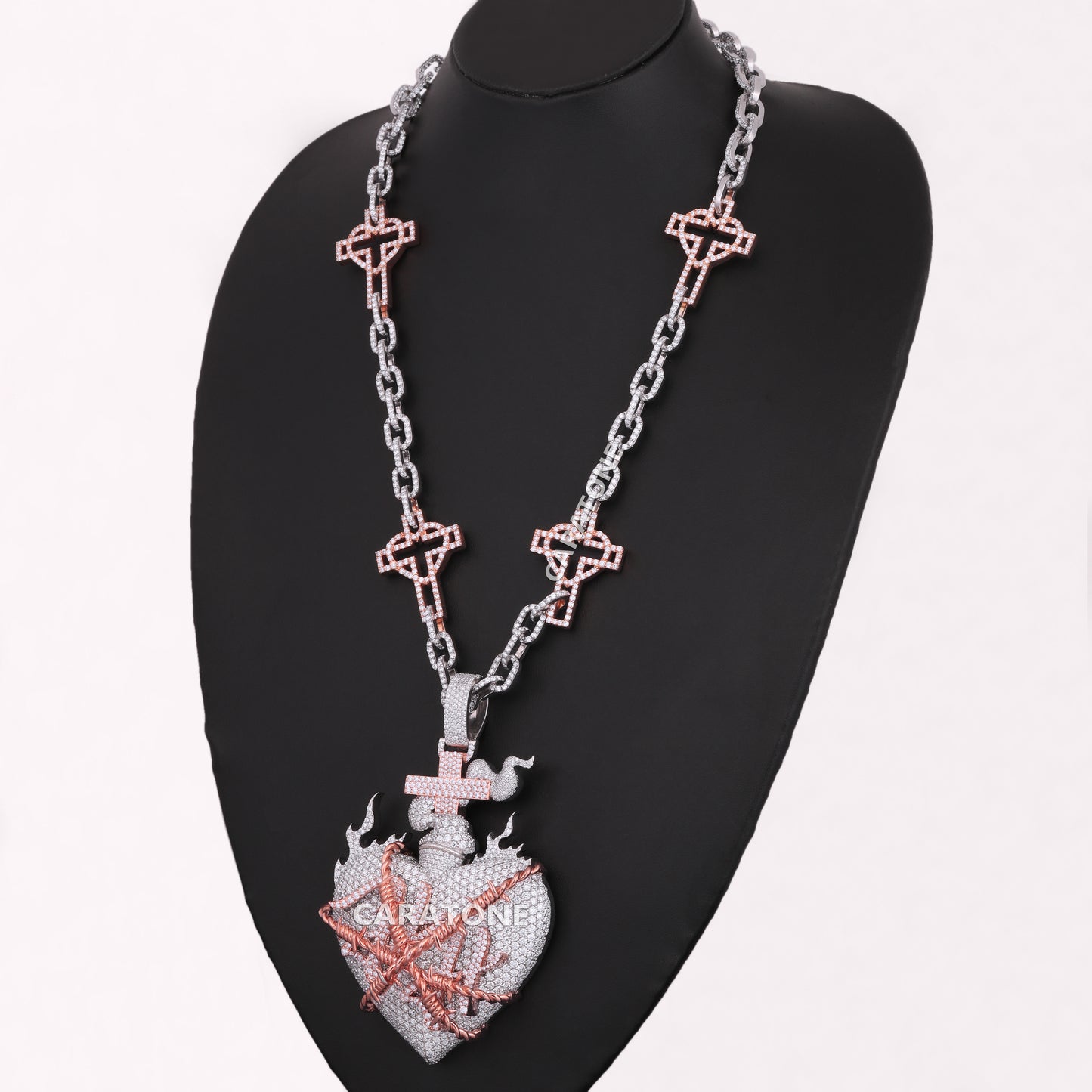 Link With Cross Chain In 925 Sterling Silver With Lab Diamond