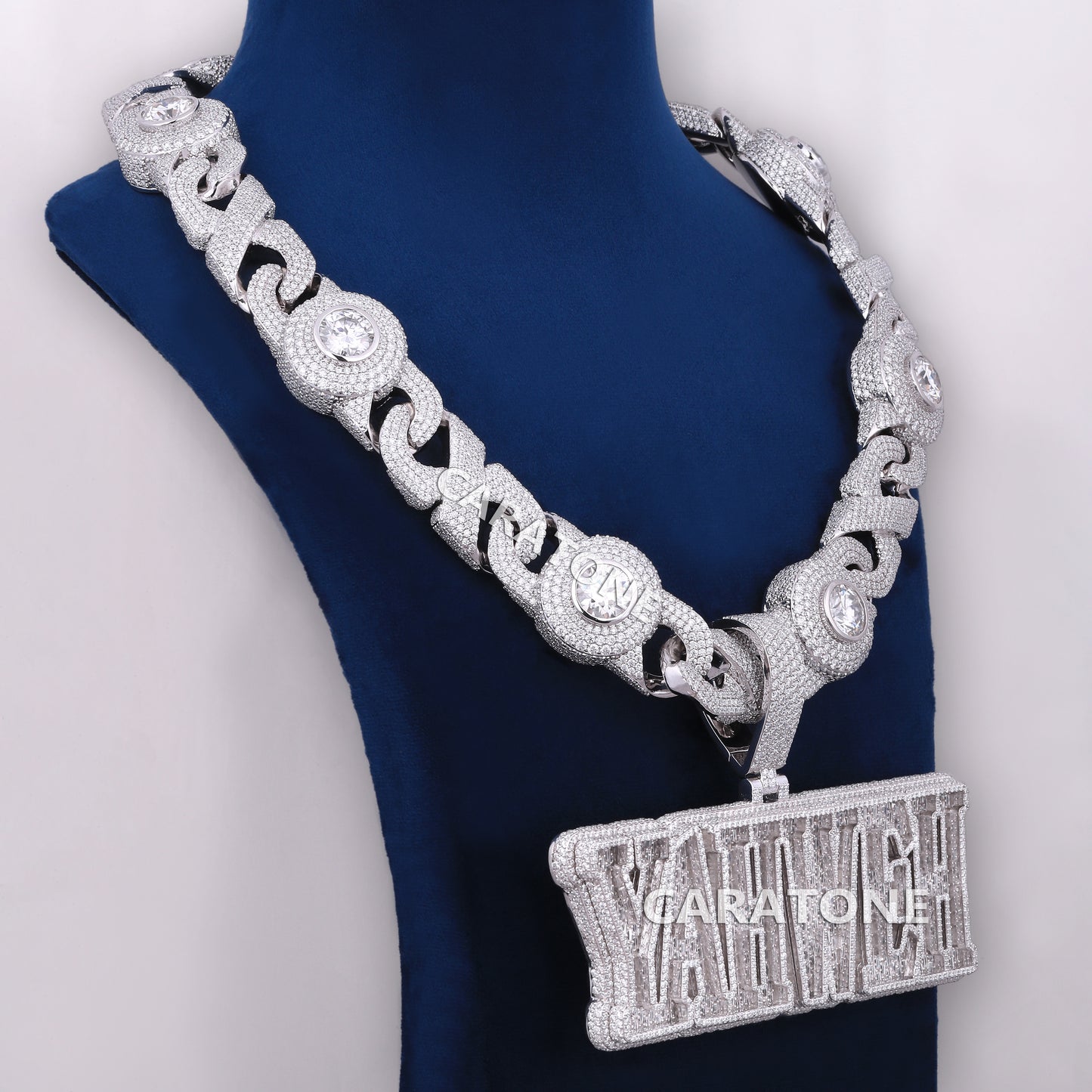 Big Custom Letter Pendant With Chain In 925 Sterling Silver With Lab Diamond