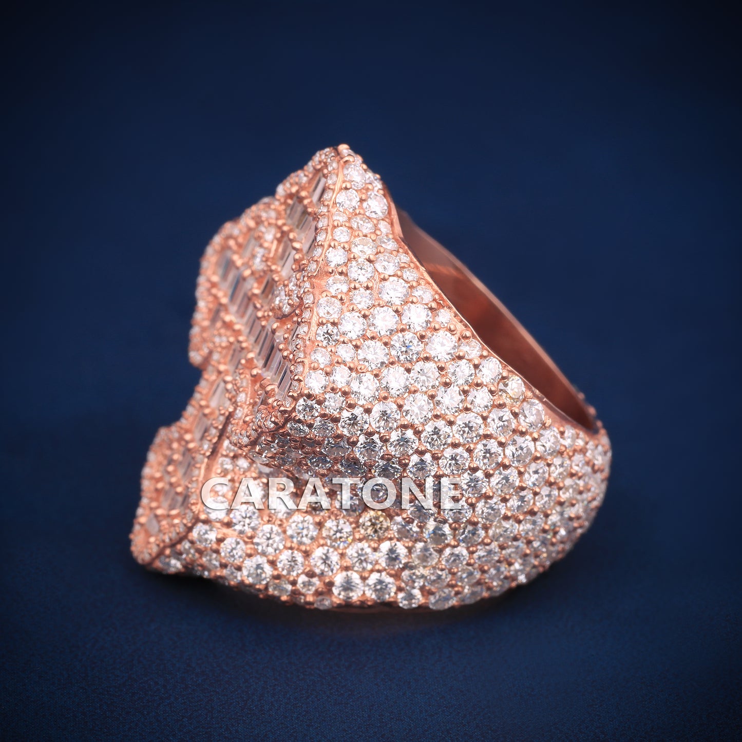 Hip Hop Diamond Cross Ring Full Rose Gold Diamond