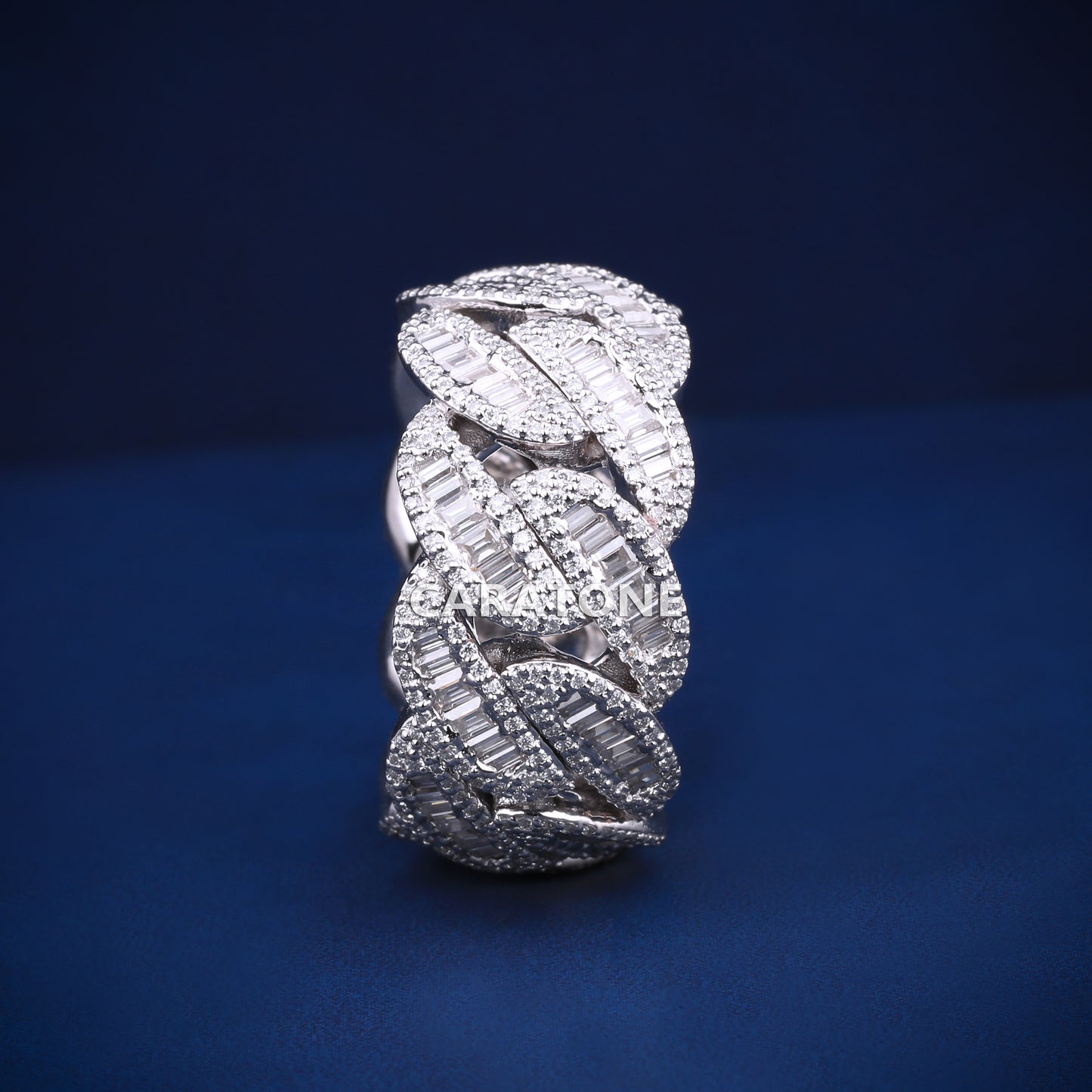 Trending and Claasic 14kt White Gold Lab-Grown Daimond with VVS Clarity Baguette cuban Band Ring