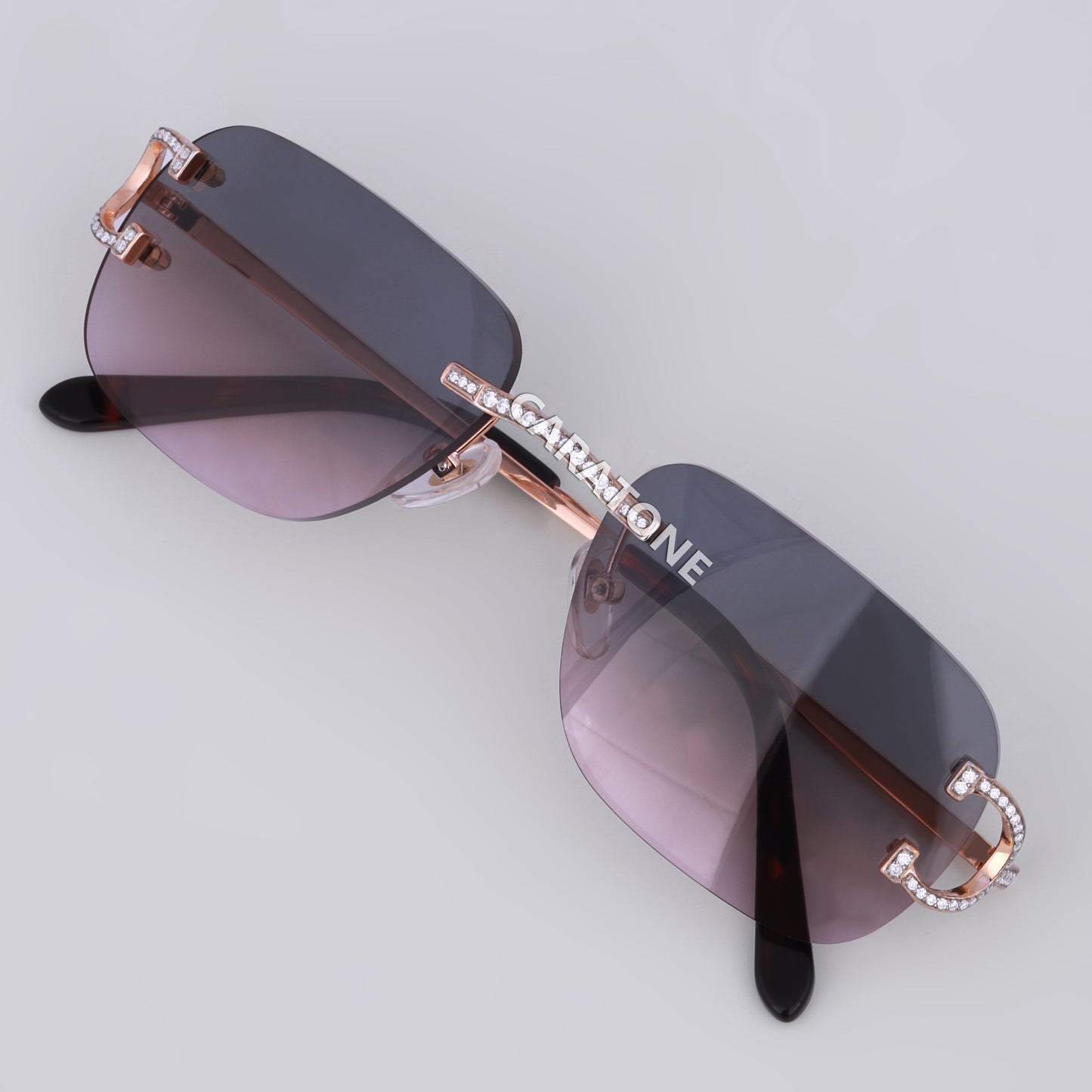 Custom Real Iced Out Diamond Frame Rimless Sunglasses with Black Gradient Luxury Glasses Unisex