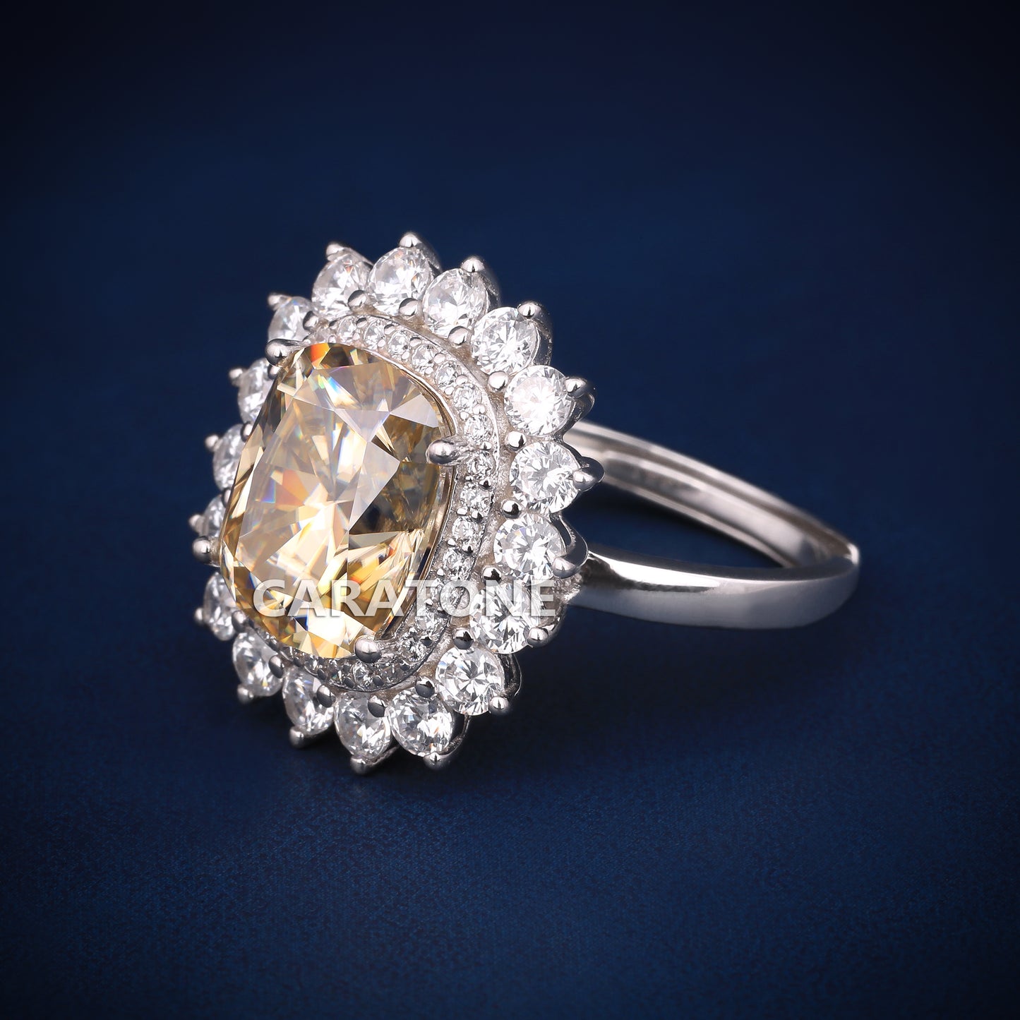 Yellow Cushion Engagement Diamond Ring