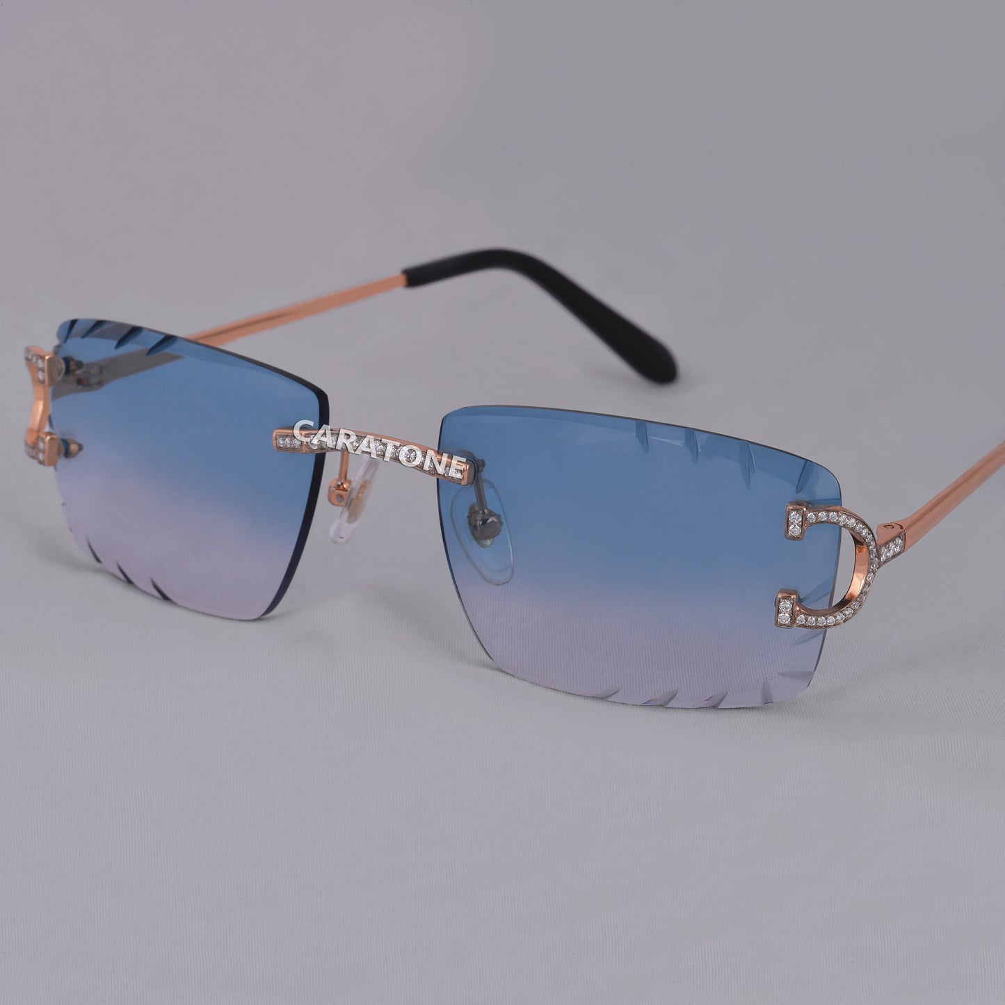 Rimless Sunglasses for Men Blue Color Glass VVS Diamond Branded Sunglass