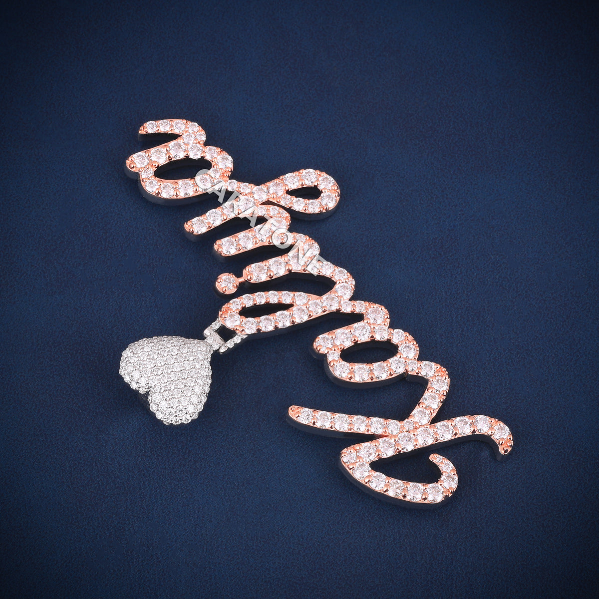 Luxury Iced Out Script Name Pendant with Diamond Heart