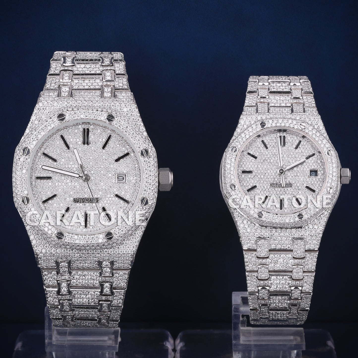 41-36 mm his and hers fully white couple diamond watch