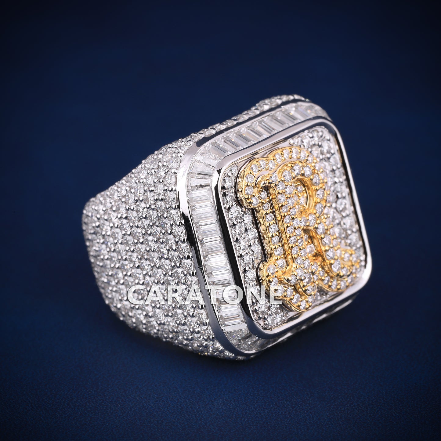 R Initial letter diamond hip hop buss down ring