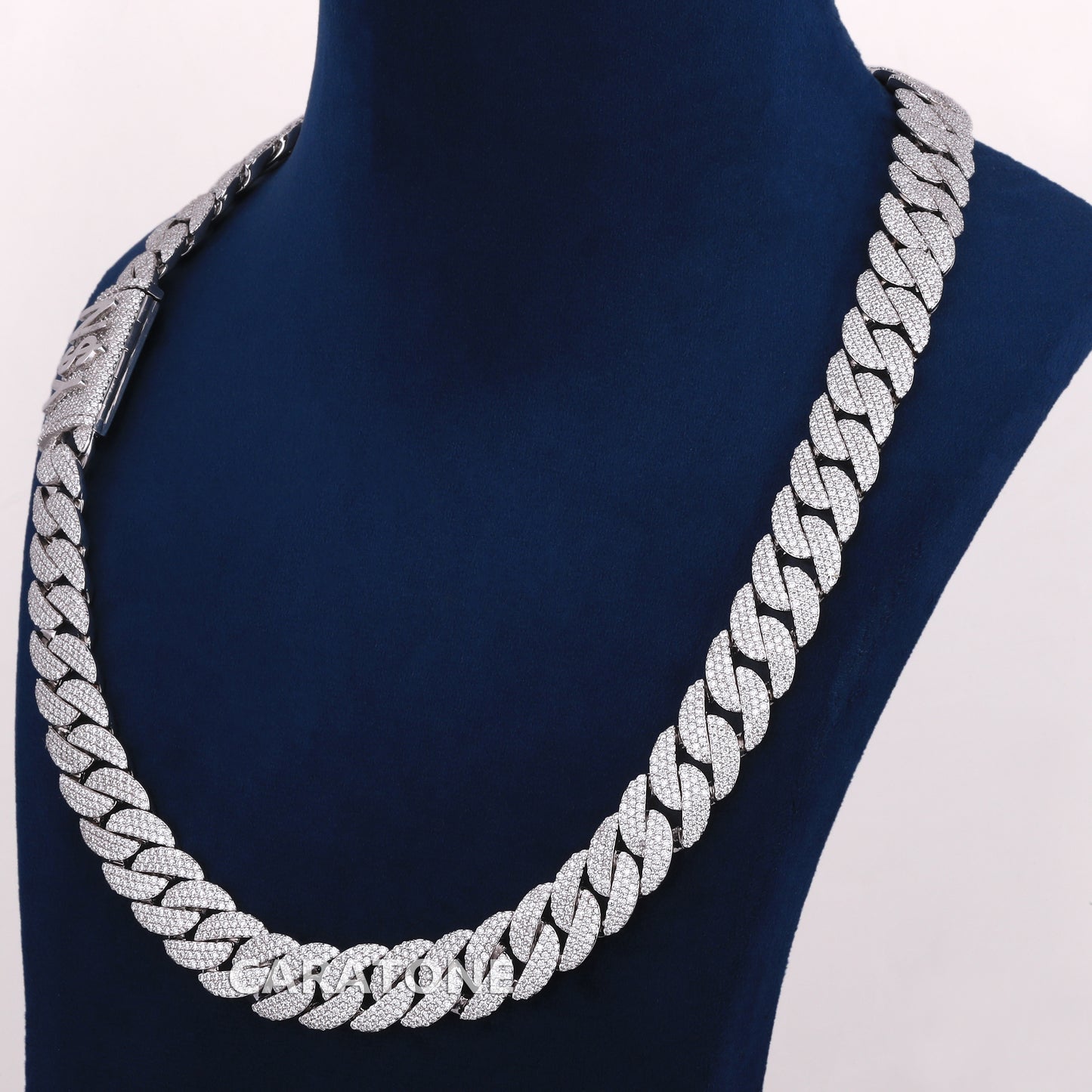 20 inch 16 mm iced out Cuban chain for men in white gold with full diamond shine