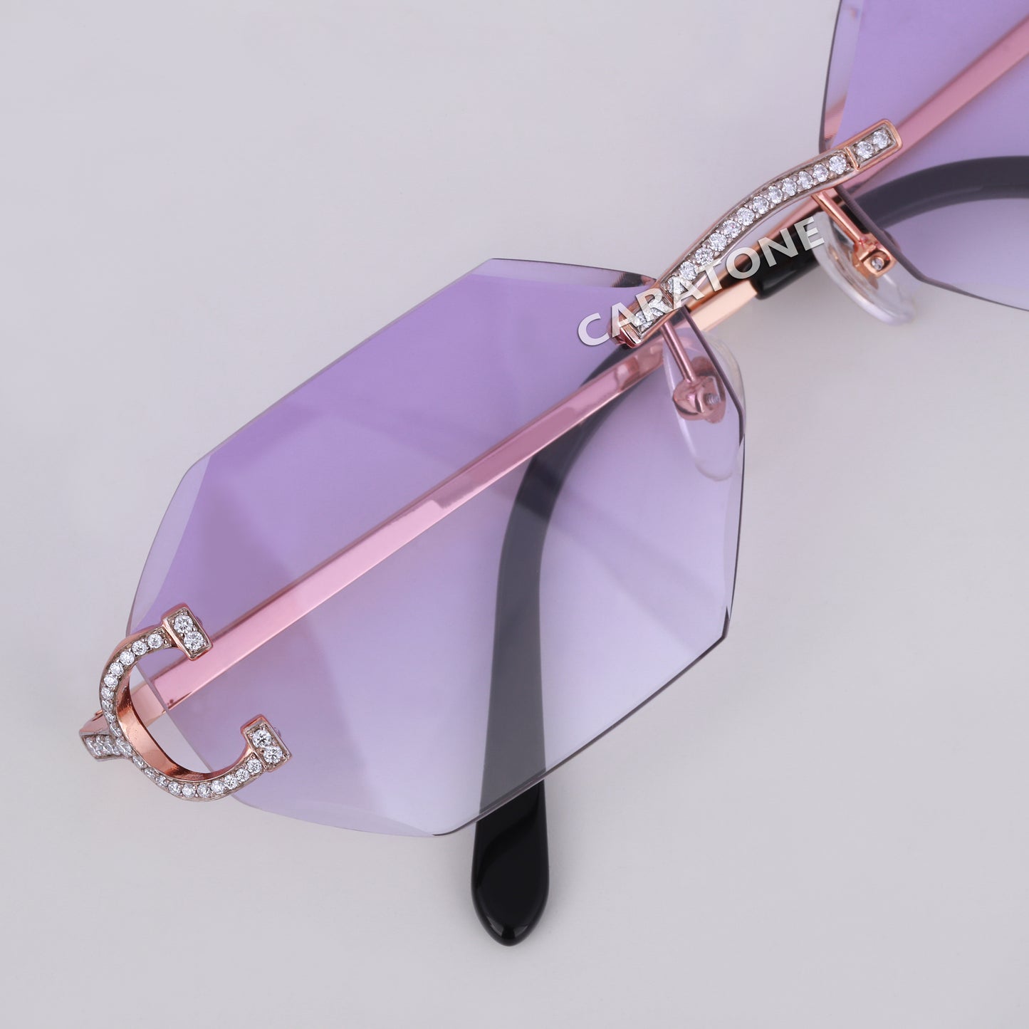 Stylish hexagon shaped purple shade diamond glasses for unisex