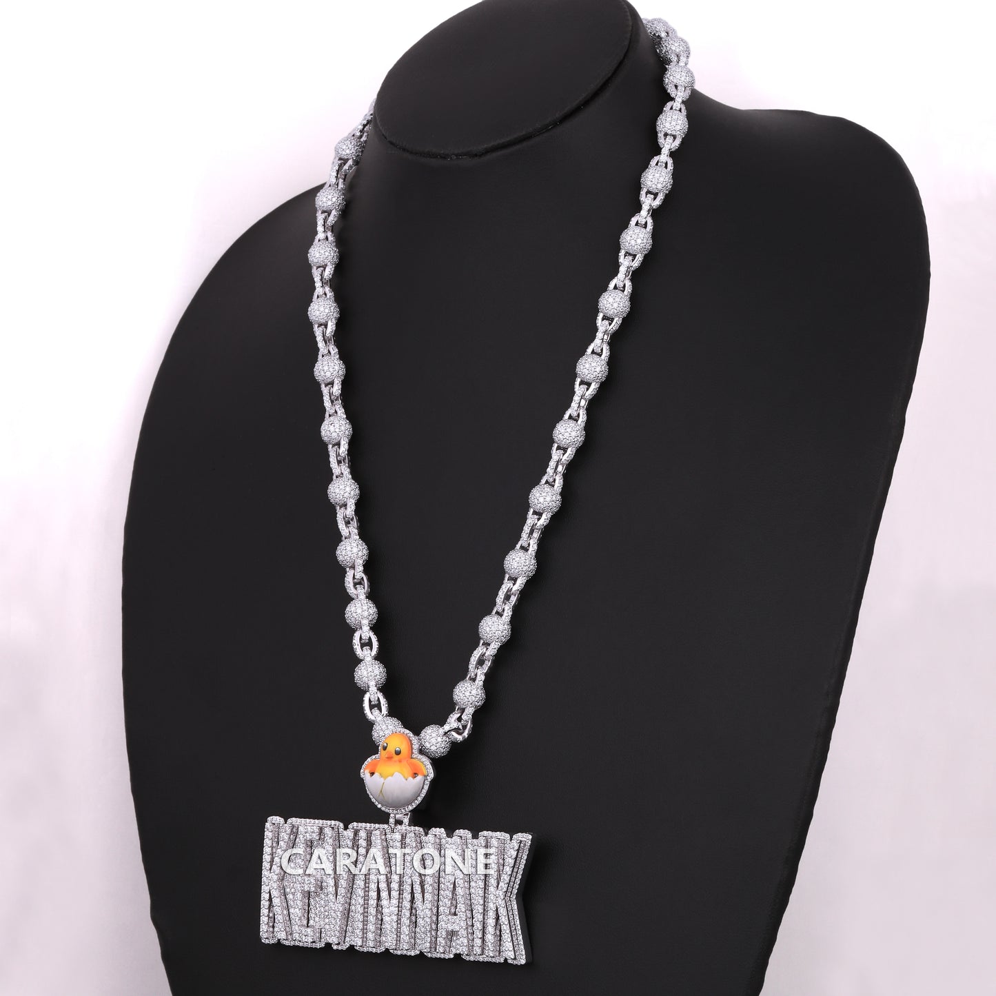 Custom Letter Pendant With Ball Chain In 925 Sterling Silver With Lab Diamond