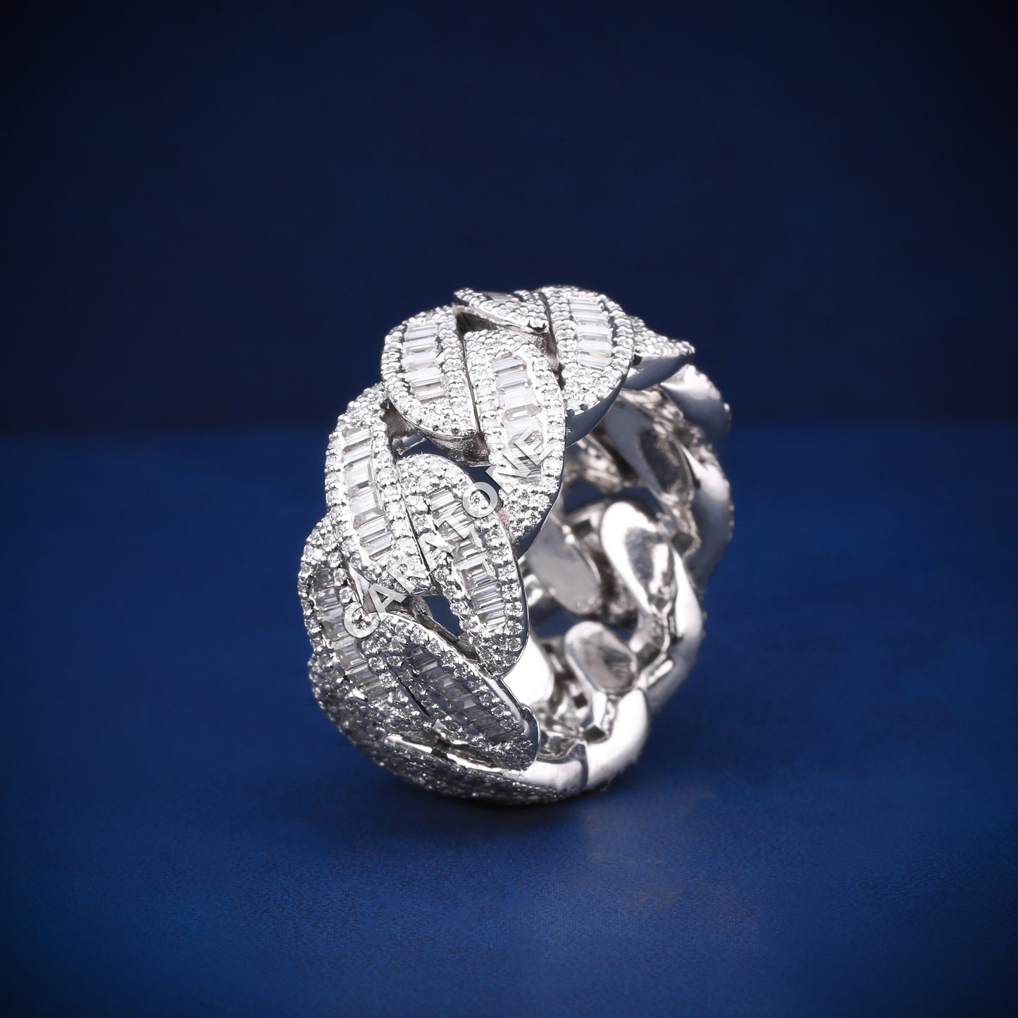 Trending and Claasic 14kt White Gold Lab-Grown Daimond with VVS Clarity Baguette cuban Band Ring