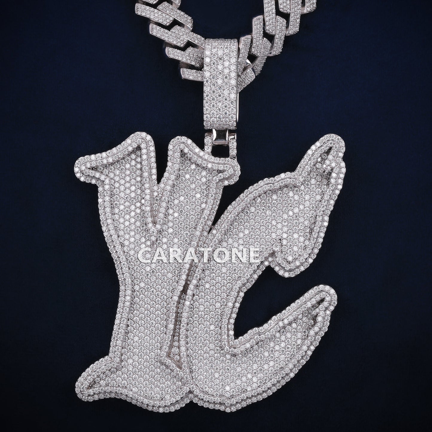 Custom Piece With Chain In 925 Sterling Silver Lab Diamond