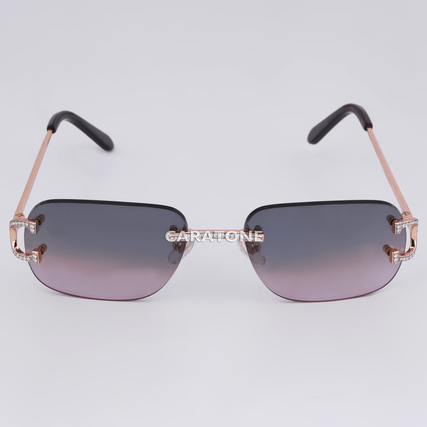 Custom Real Iced Out Diamond Frame Rimless Sunglasses with Black Gradient Luxury Glasses Unisex