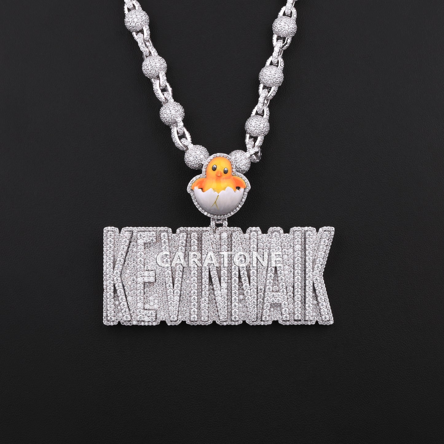 Custom Letter Pendant With Ball Chain In 925 Sterling Silver With Lab Diamond