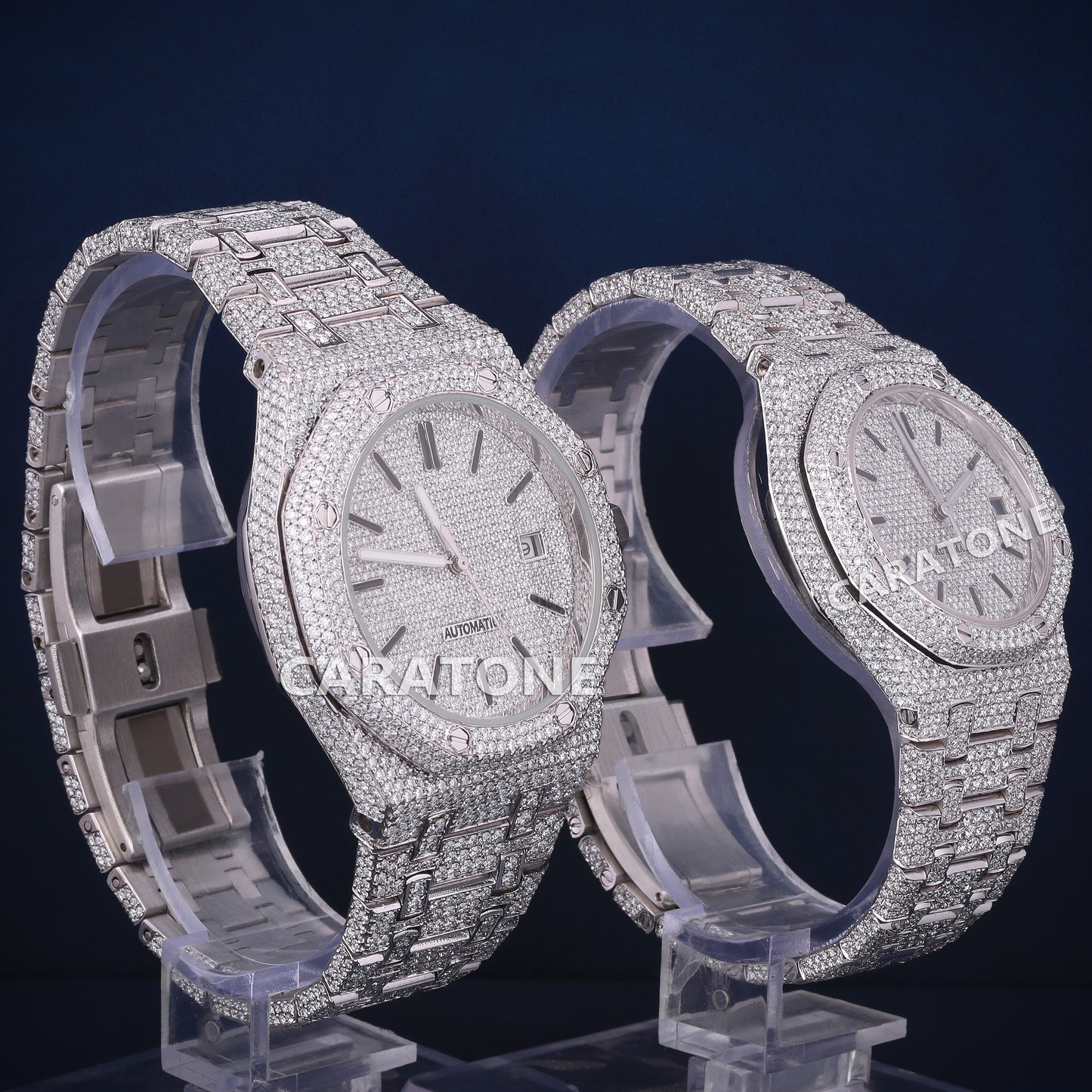 41-36 mm his and hers fully white couple diamond watch