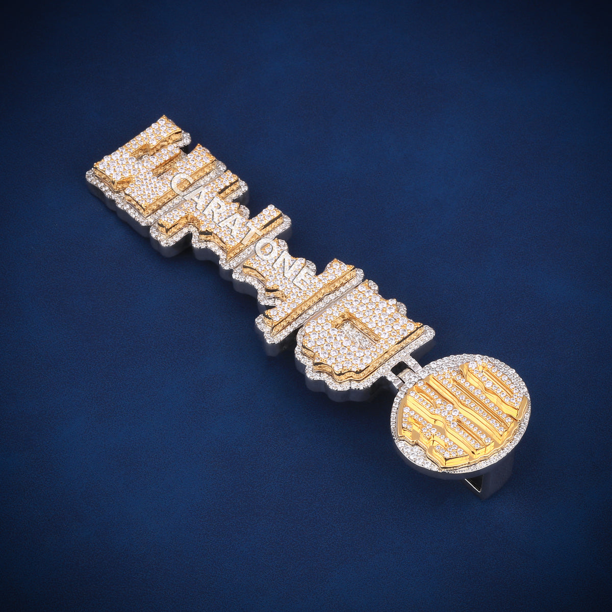 Two-Tone Gold DTF Statement Pendant with Diamond Logo Bail Lab Grown Diamonds