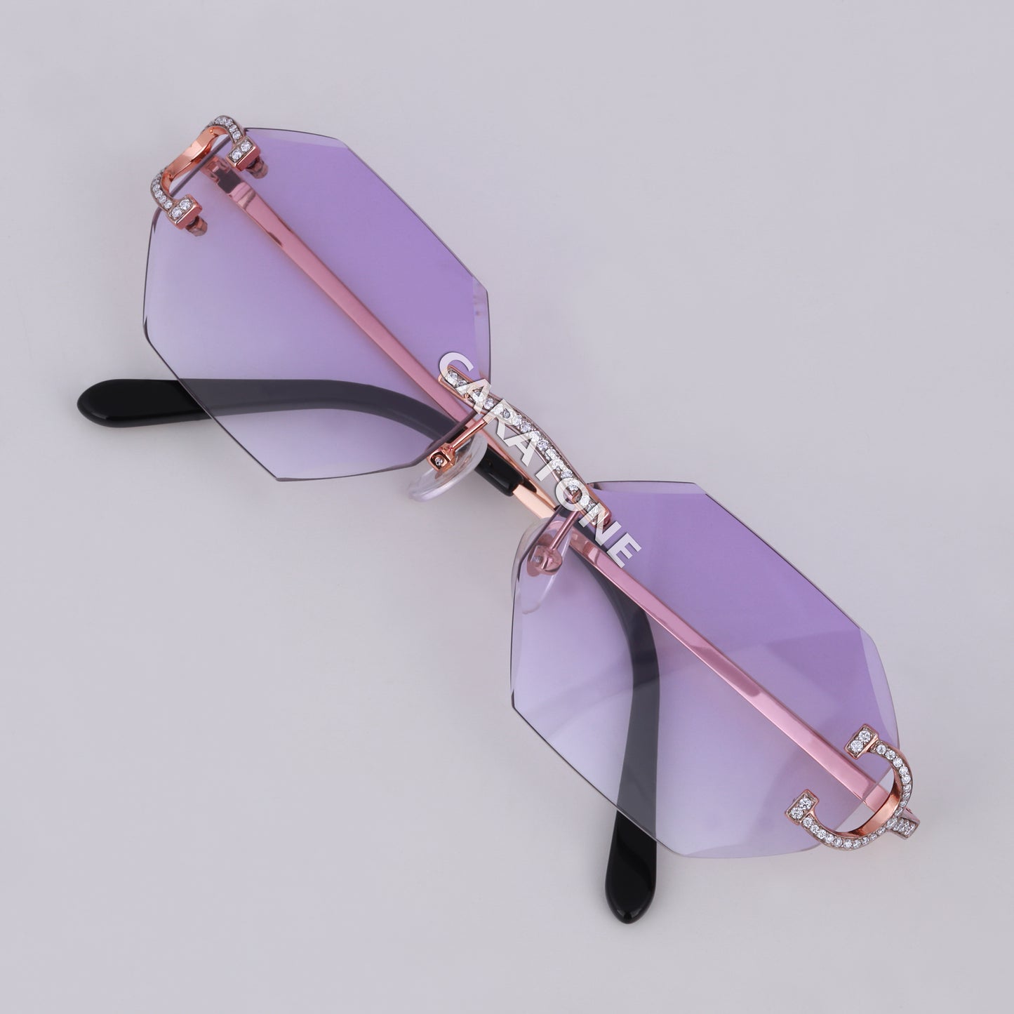 Stylish hexagon shaped purple shade diamond glasses for unisex