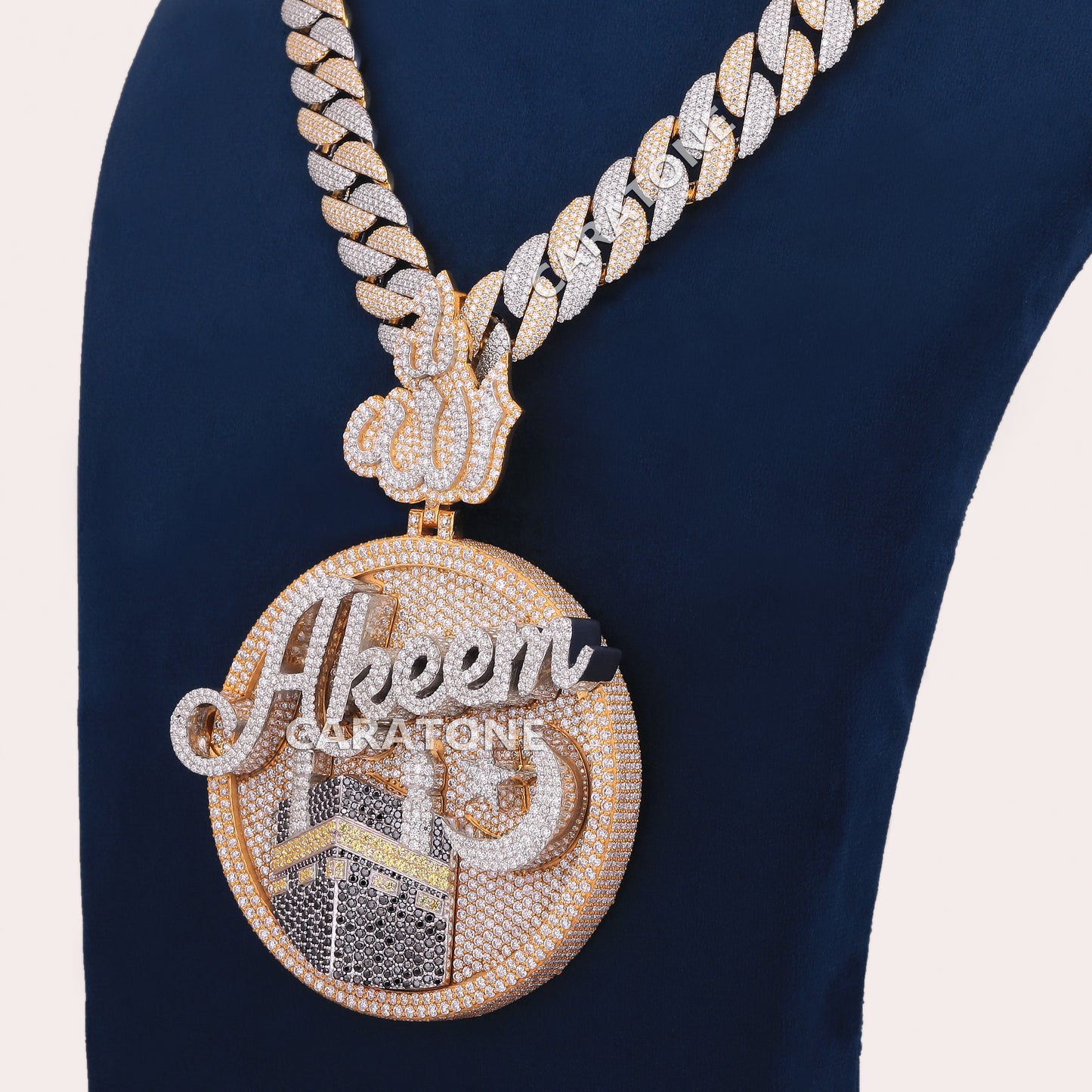 Yellow And White Gold Color Chain With Pendant In 925 Sterling Silver With Lab Diamond