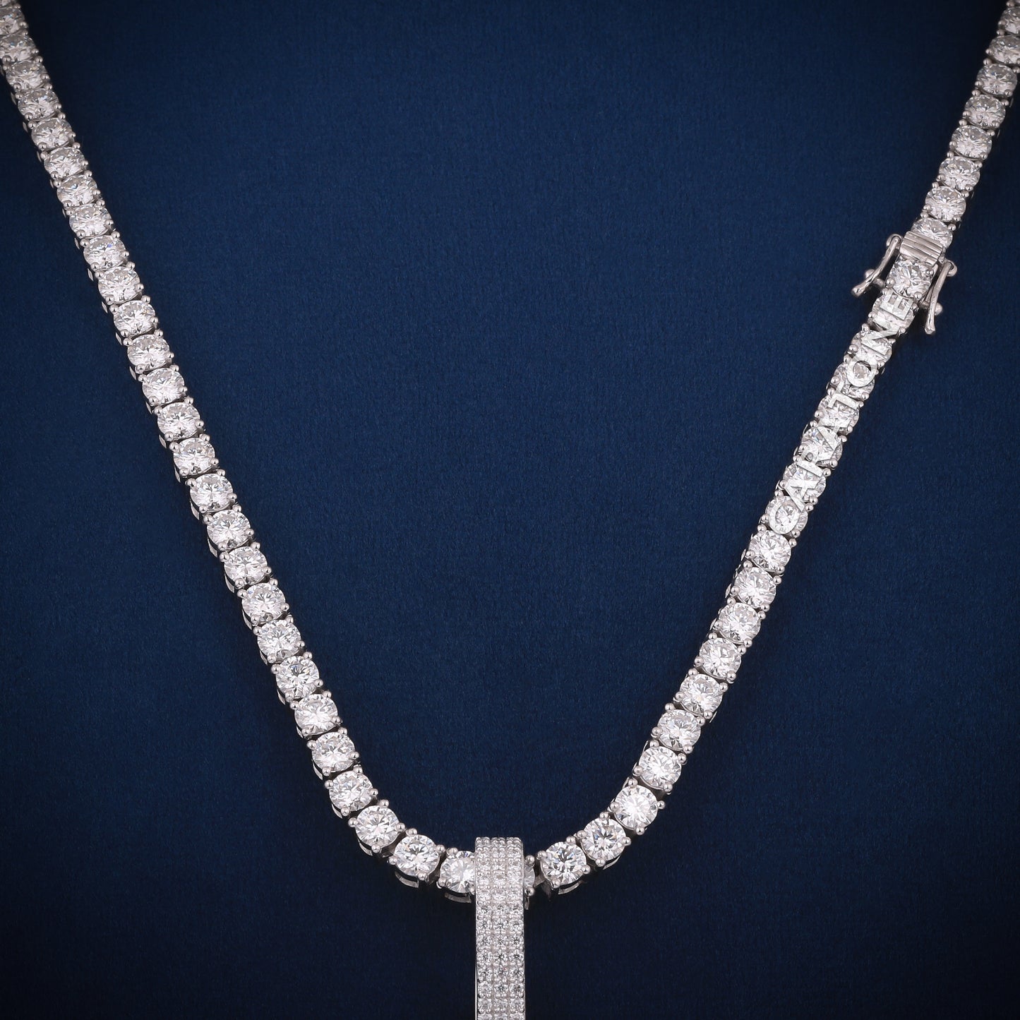 Arabic Letter Pendant With 4 MM Tennis Chain In 14 KT Gold With Lab Diamond