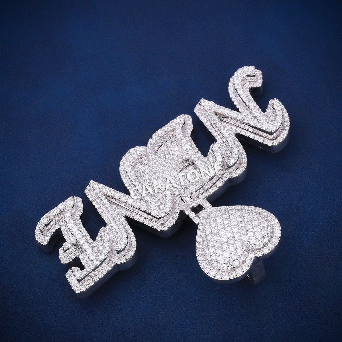 Custom Iced Out Name Hip Hop Pendant with Diamond Heart Bail in Lab Grown Diamonds